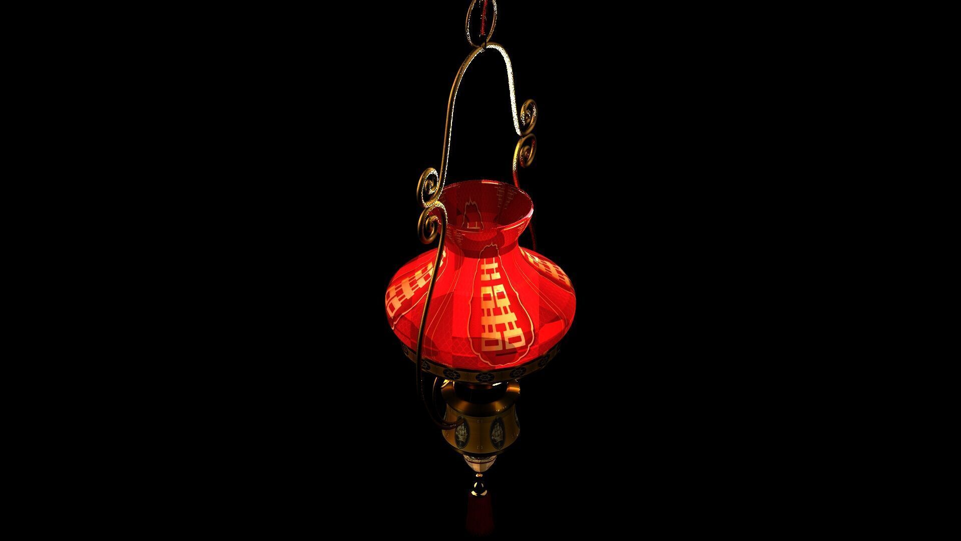 Chinese red lantern Low-poly 3D model_6