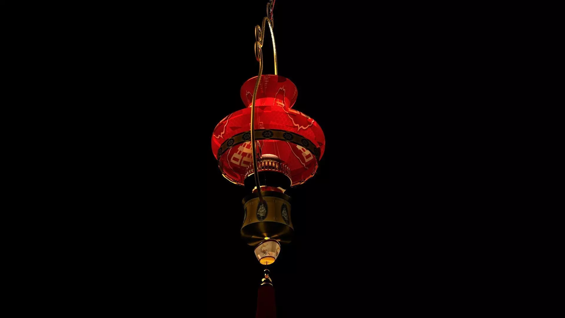 Chinese red lantern Low-poly 3D model_0