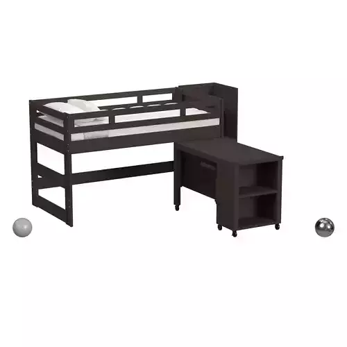 Cali Kids Twin Junior Loft with Staircase and Roller Desk 