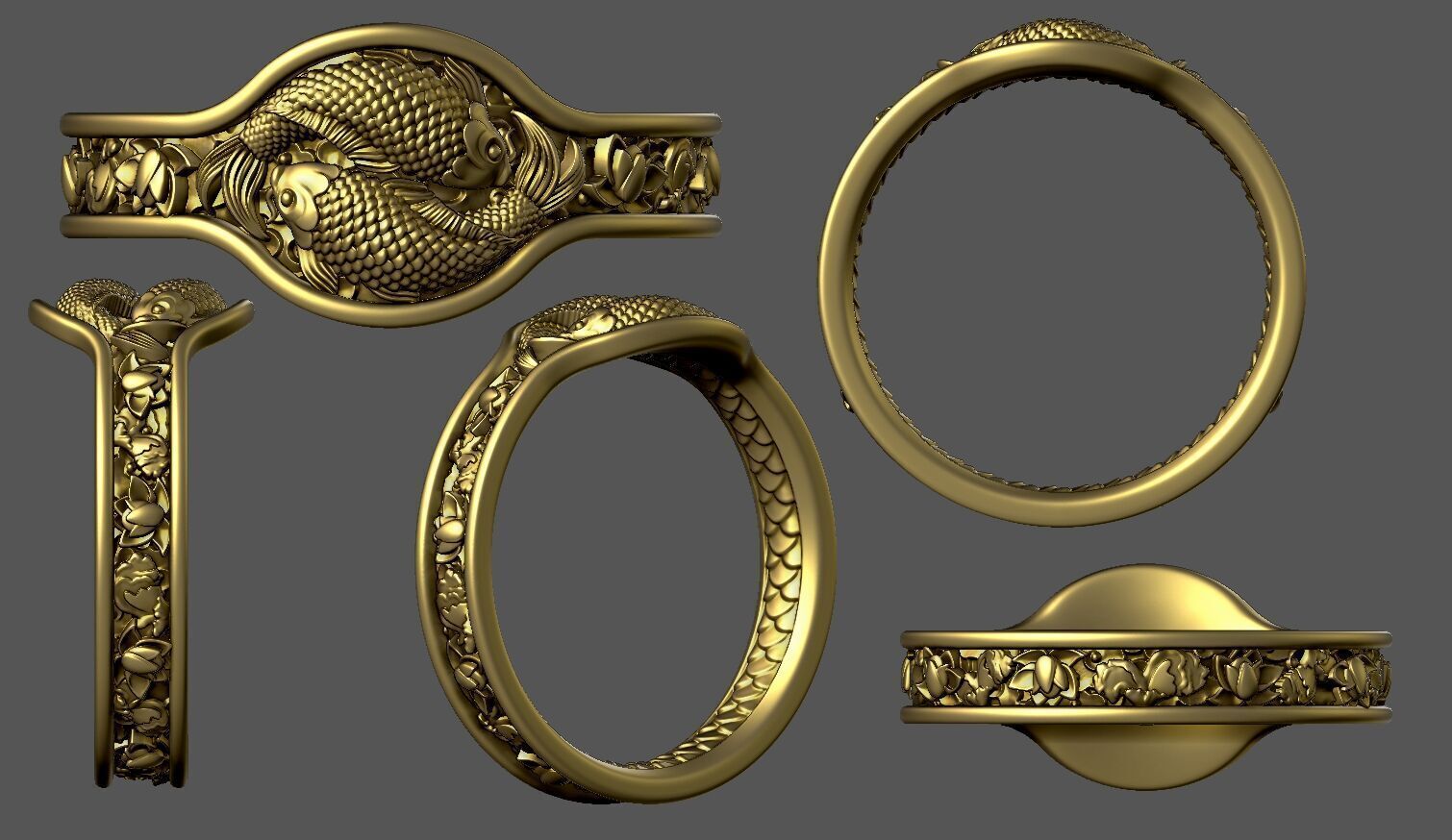 Fishes Ring CAD 3D print model_6