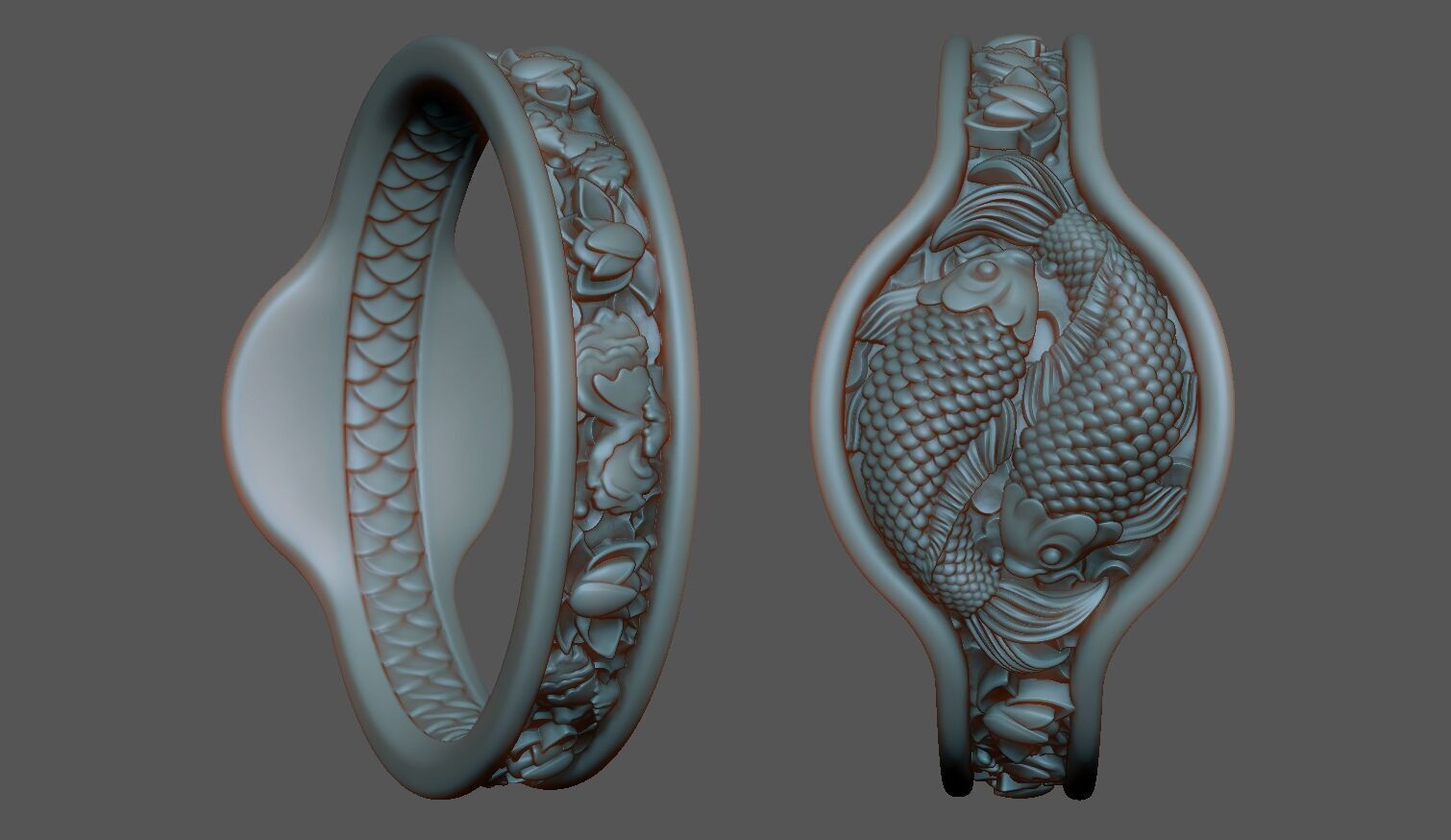 Fishes Ring CAD 3D print model_5