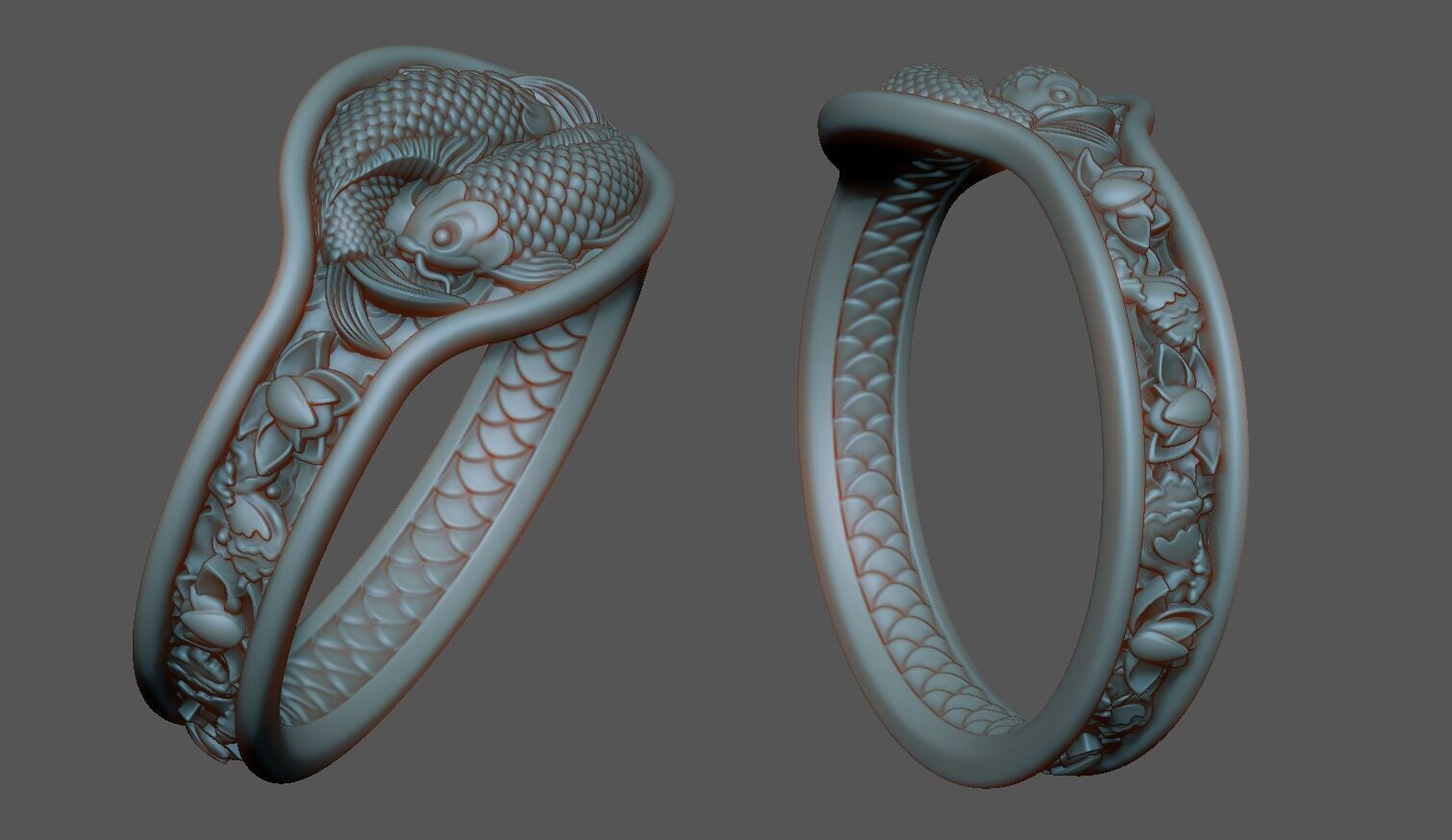 Fishes Ring CAD 3D print model_4