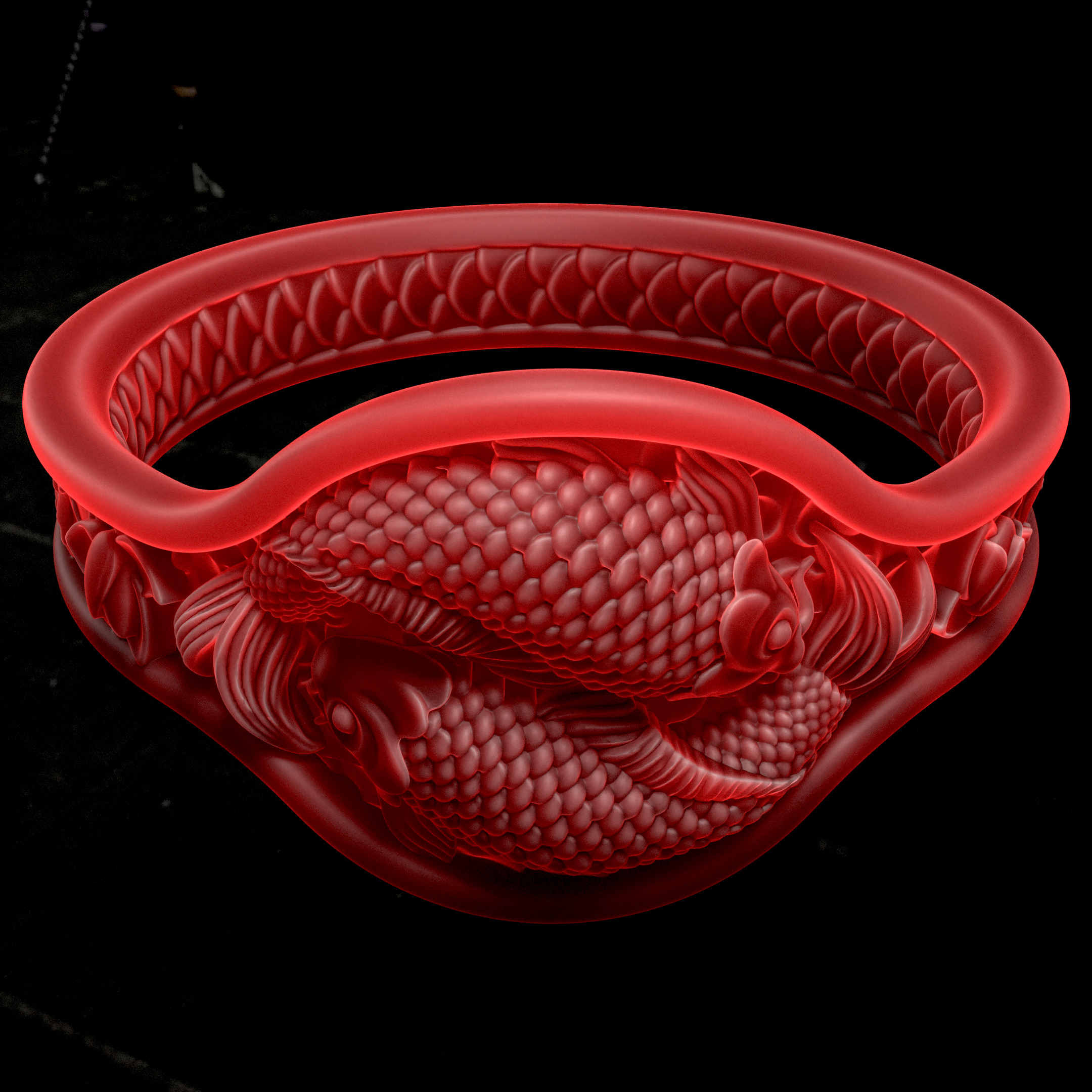 Fishes Ring CAD 3D print model_2