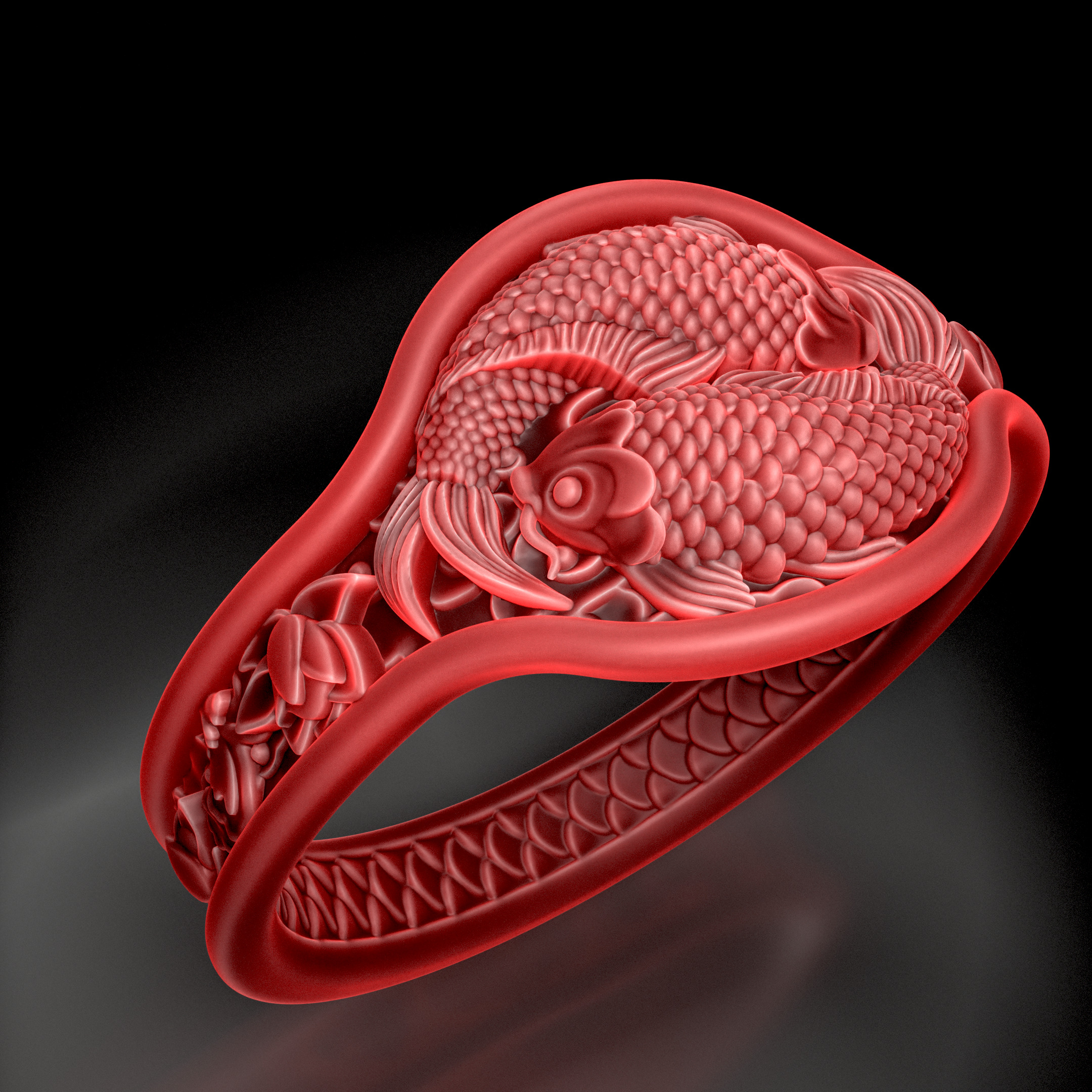 Fishes Ring CAD 3D print model_3