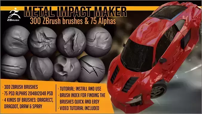 Metal Impact Maker 300 ZBrush brushes and 75 alphas