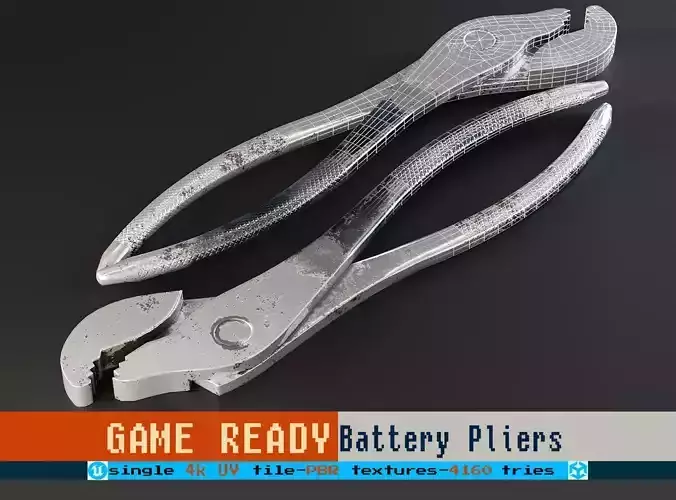 battery pliers Low-poly 3D model