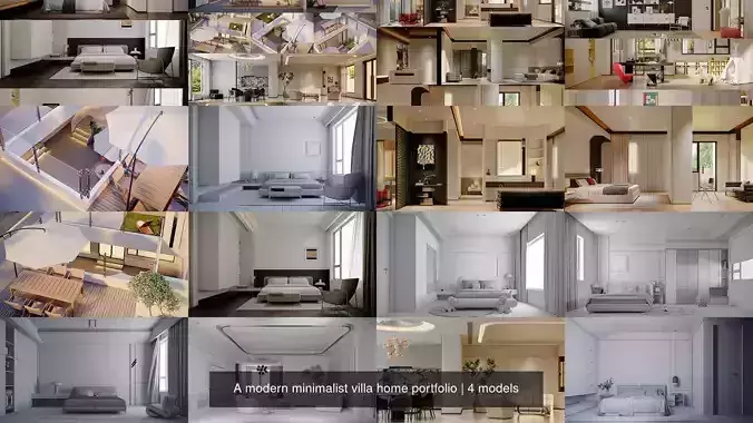 A modern minimalist villa home portfolio 3D Model Collection