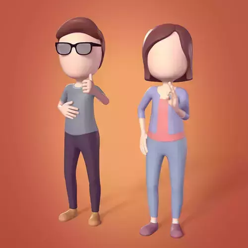 Cartoon Woman and Man Stickman with IK and FK Rig  Low-poly 3D model
