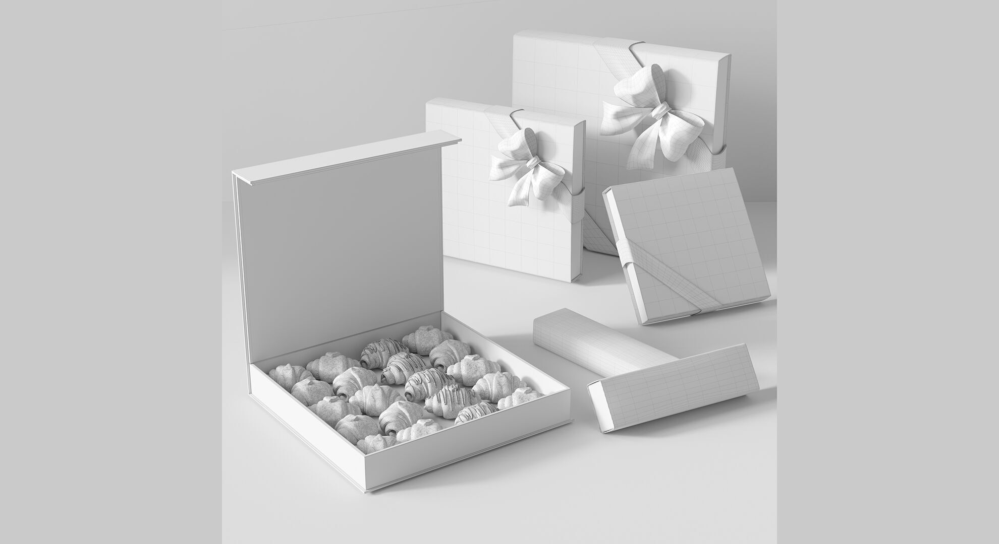A set of mini croissants in a presentable package 3D model_1