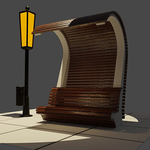 Bench with a street lamp Free low-poly 3D model