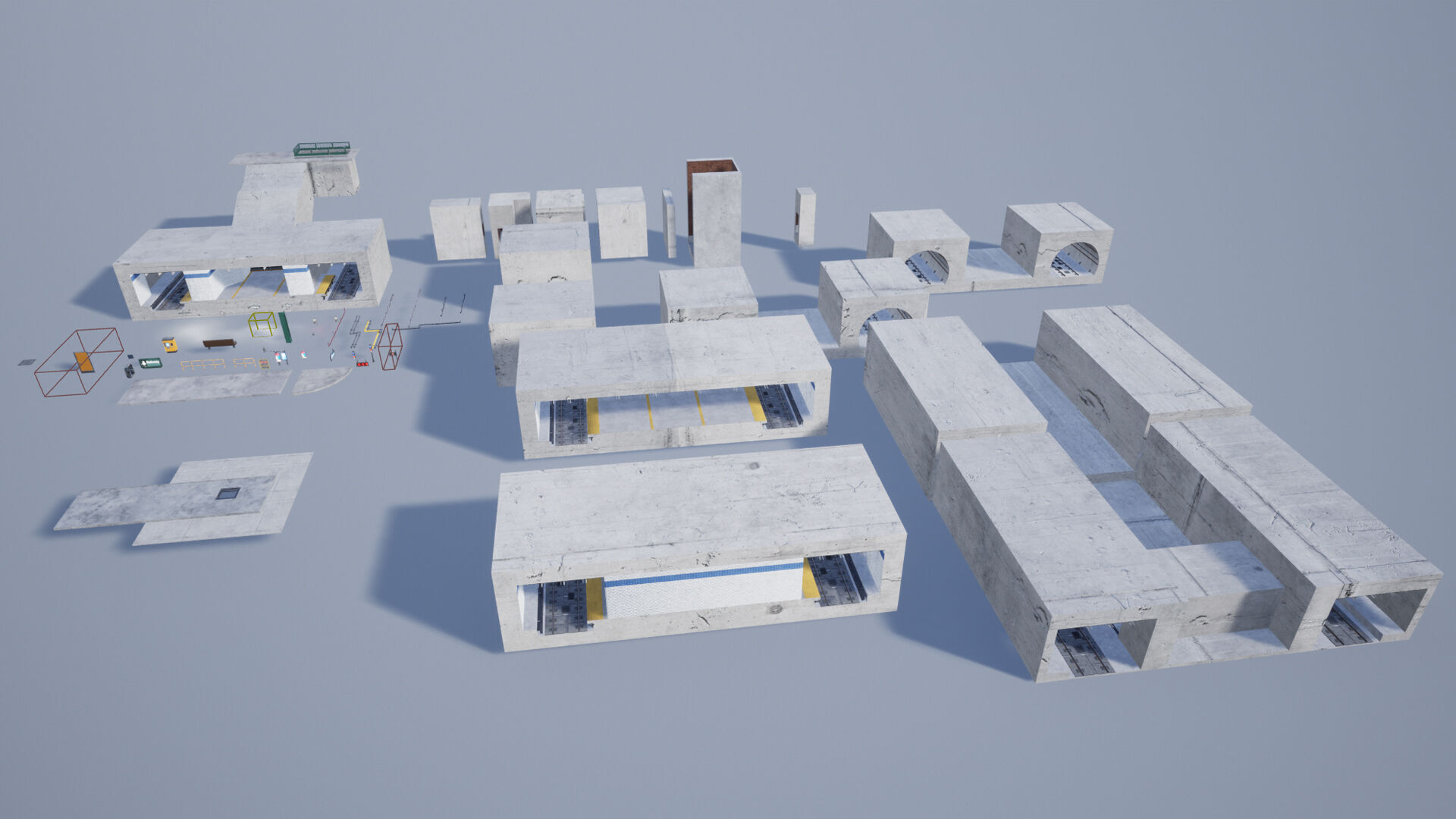 Modular SubwayStation Model Set Low-poly 3D model_18