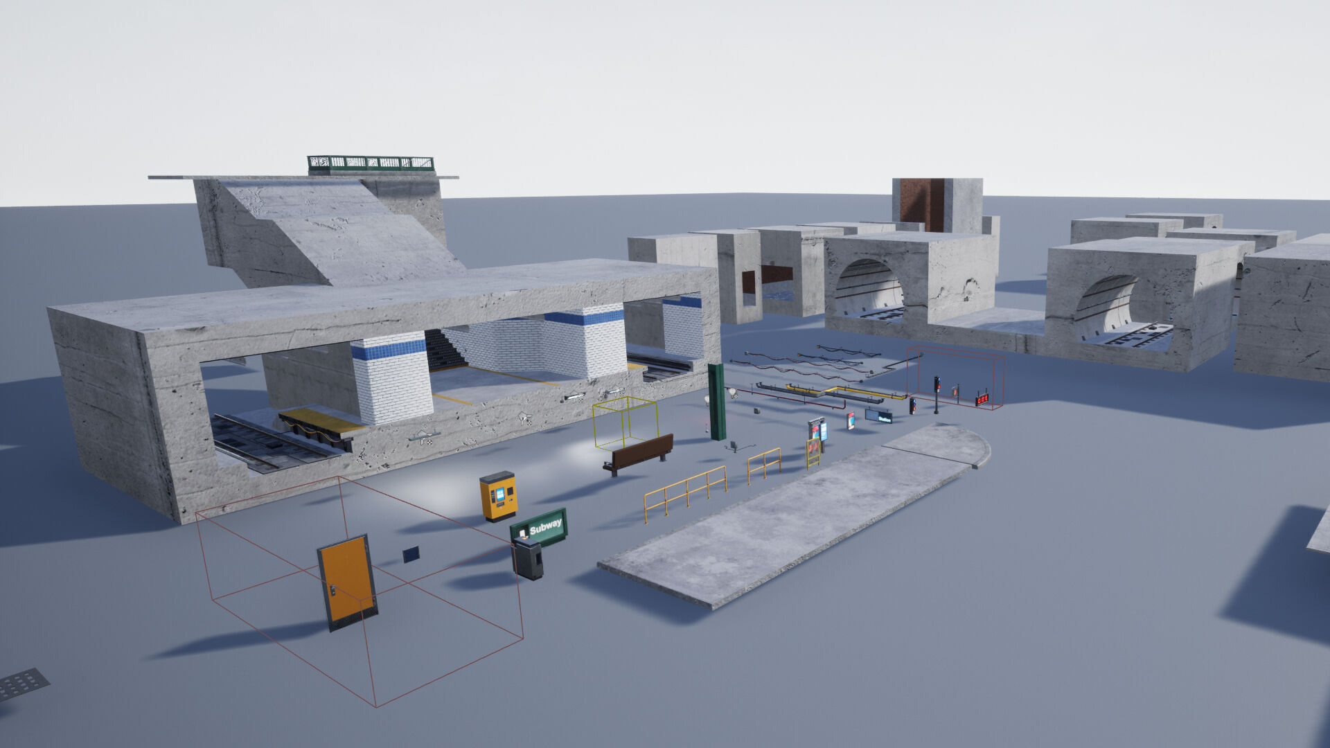 Modular SubwayStation Model Set Low-poly 3D model_19