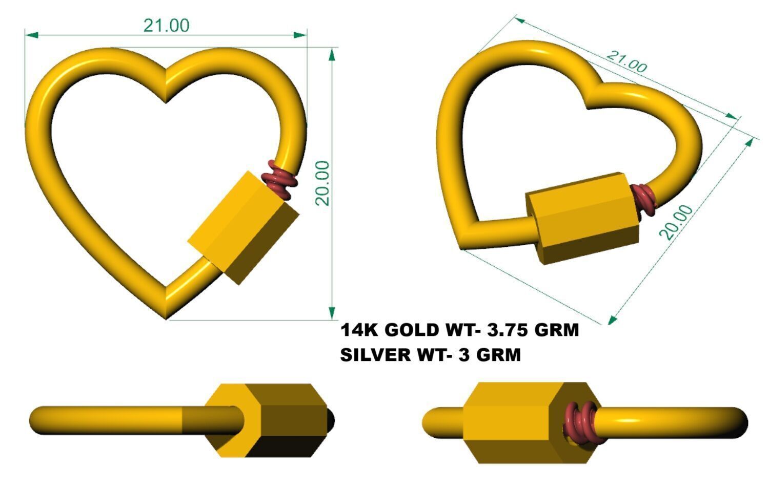 Heart Carabiner Lock 3D print model_8