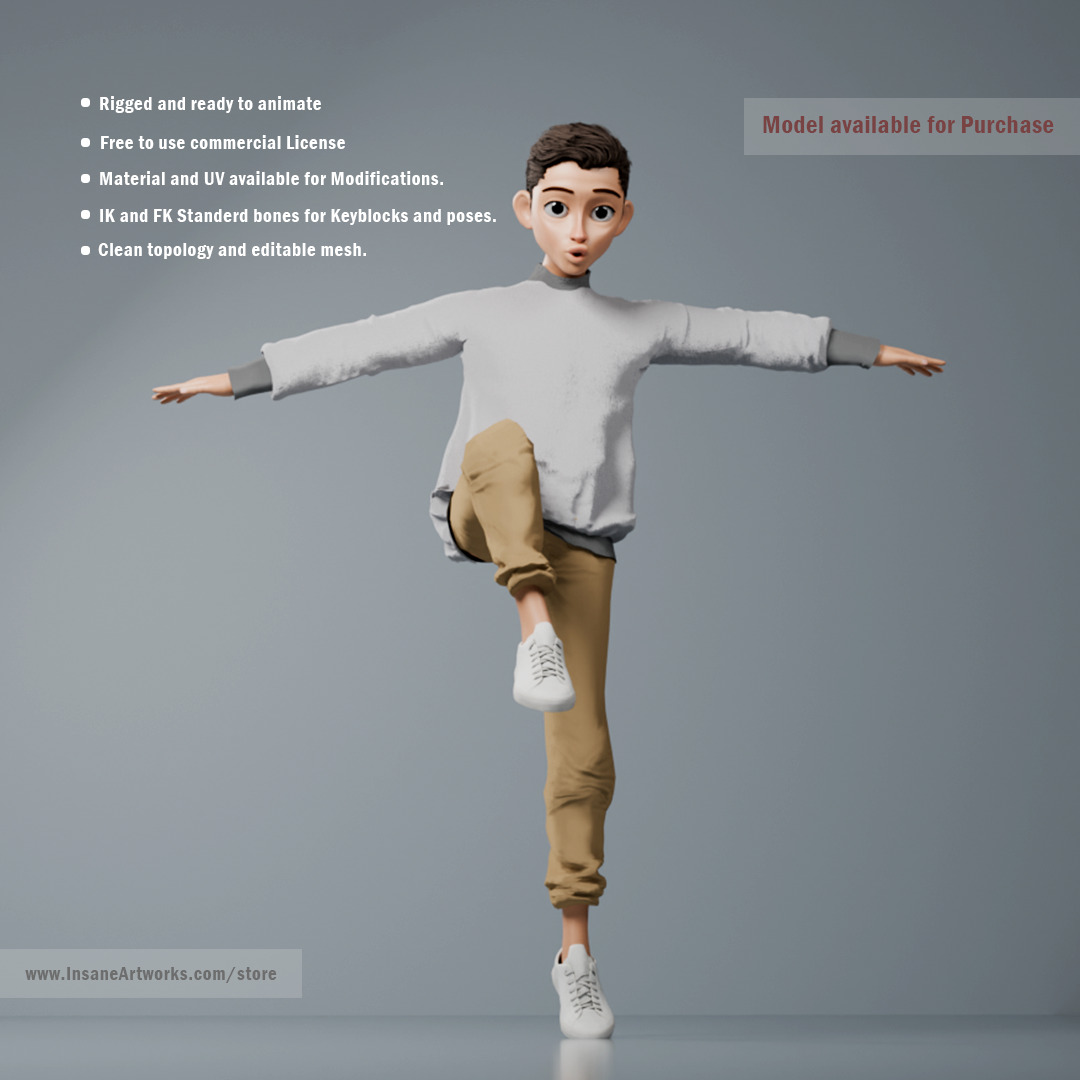 Teen Guy 3d rigged mesh for animation 3D model 3D model_6