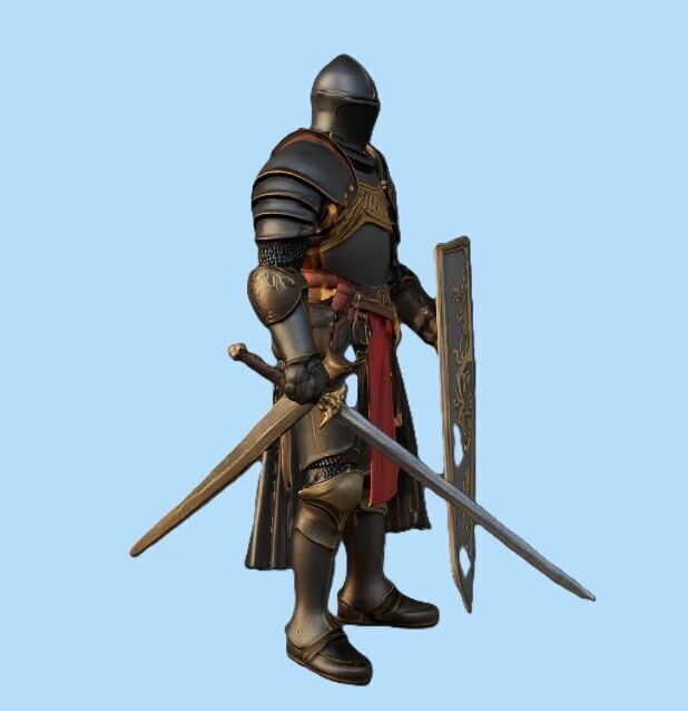 Medieval Black Knight with Ornate Shield and Sword 3D print model_2