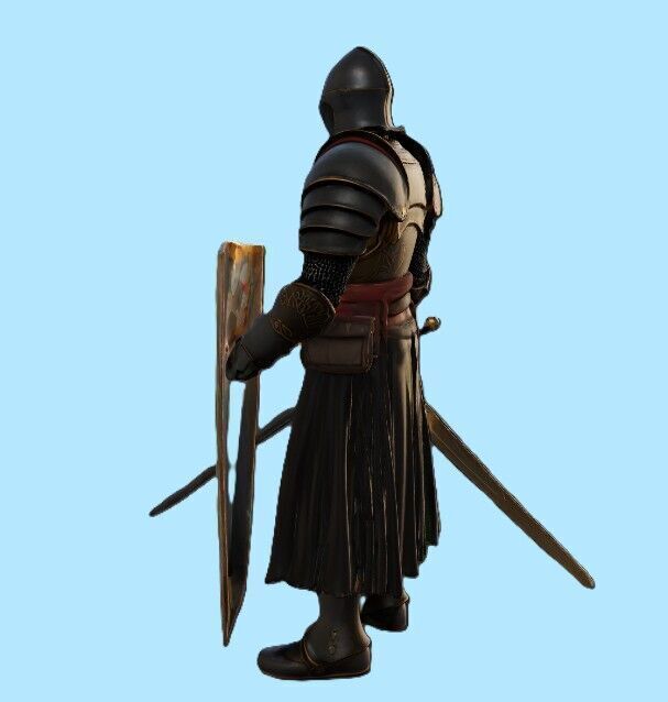 Medieval Black Knight with Ornate Shield and Sword 3D print model_4