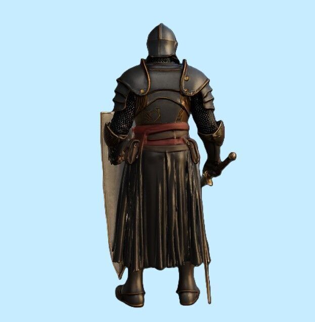 Medieval Black Knight with Ornate Shield and Sword 3D print model_3