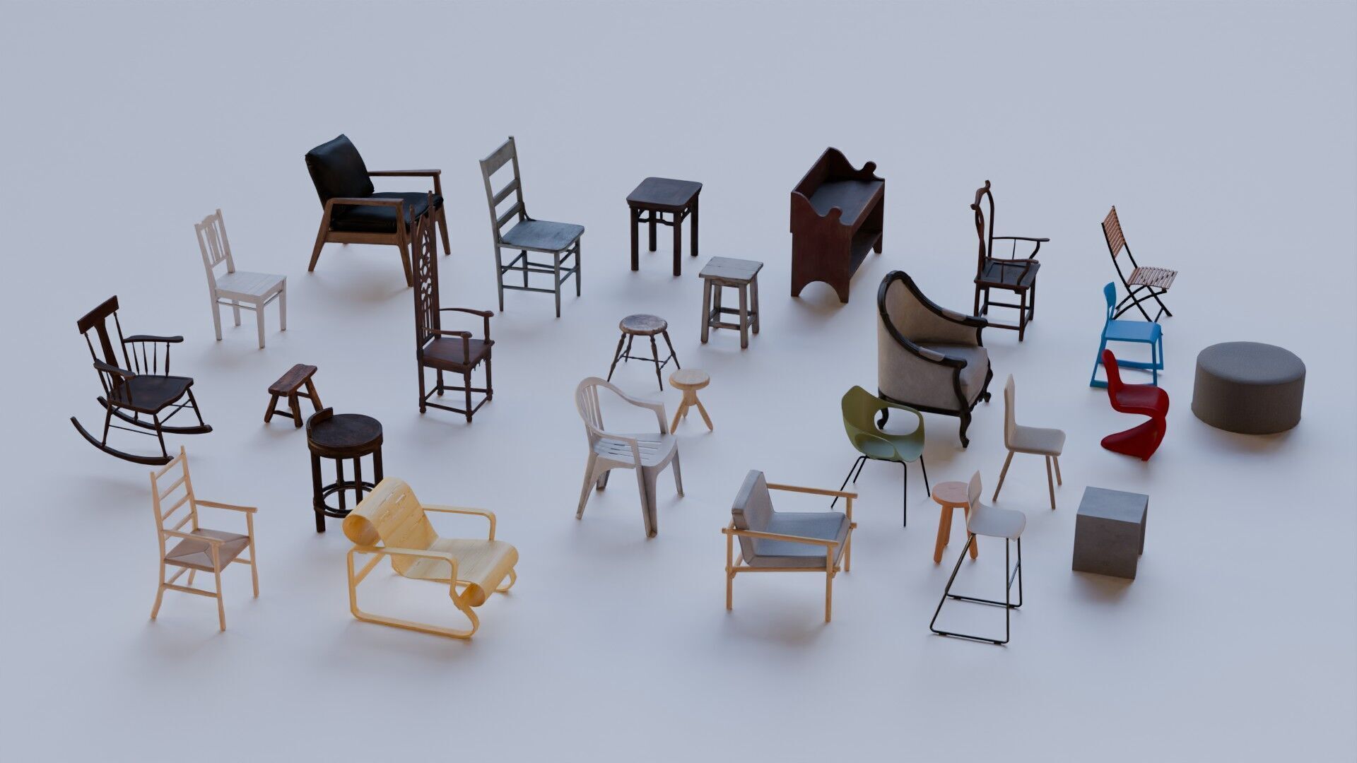 Chair and Stool 3D Model Pack Realistic and Optimized Assets Low-poly 3D model_1
