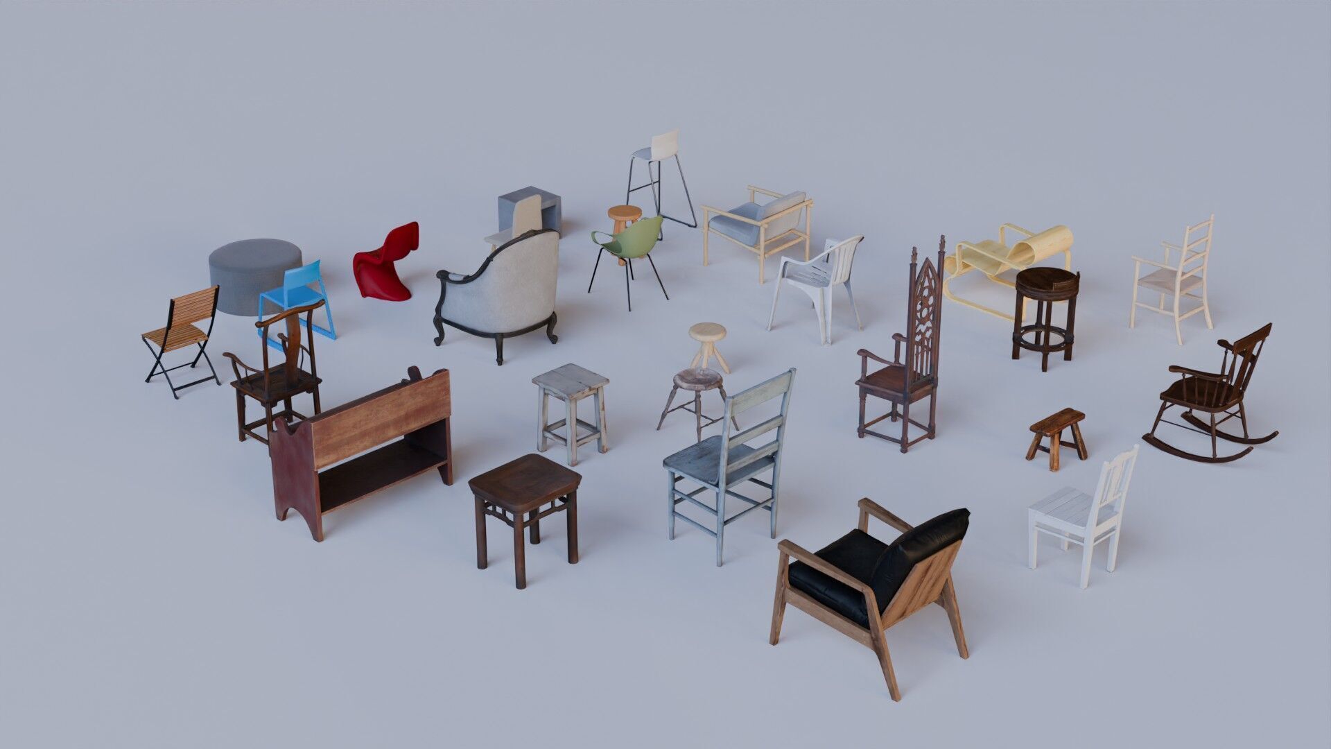 Chair and Stool 3D Model Pack Realistic and Optimized Assets Low-poly 3D model_2