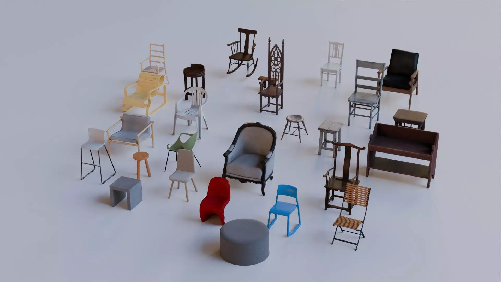 Chair and Stool 3D Model Pack Realistic and Optimized Assets Low-poly 3D model_0