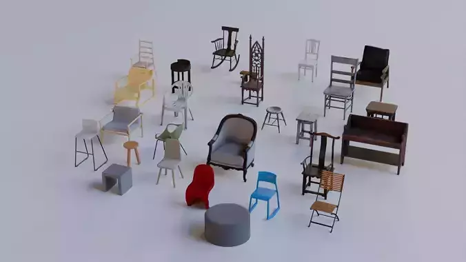 Chair and Stool 3D Model Pack     Realistic and Optimized Assets