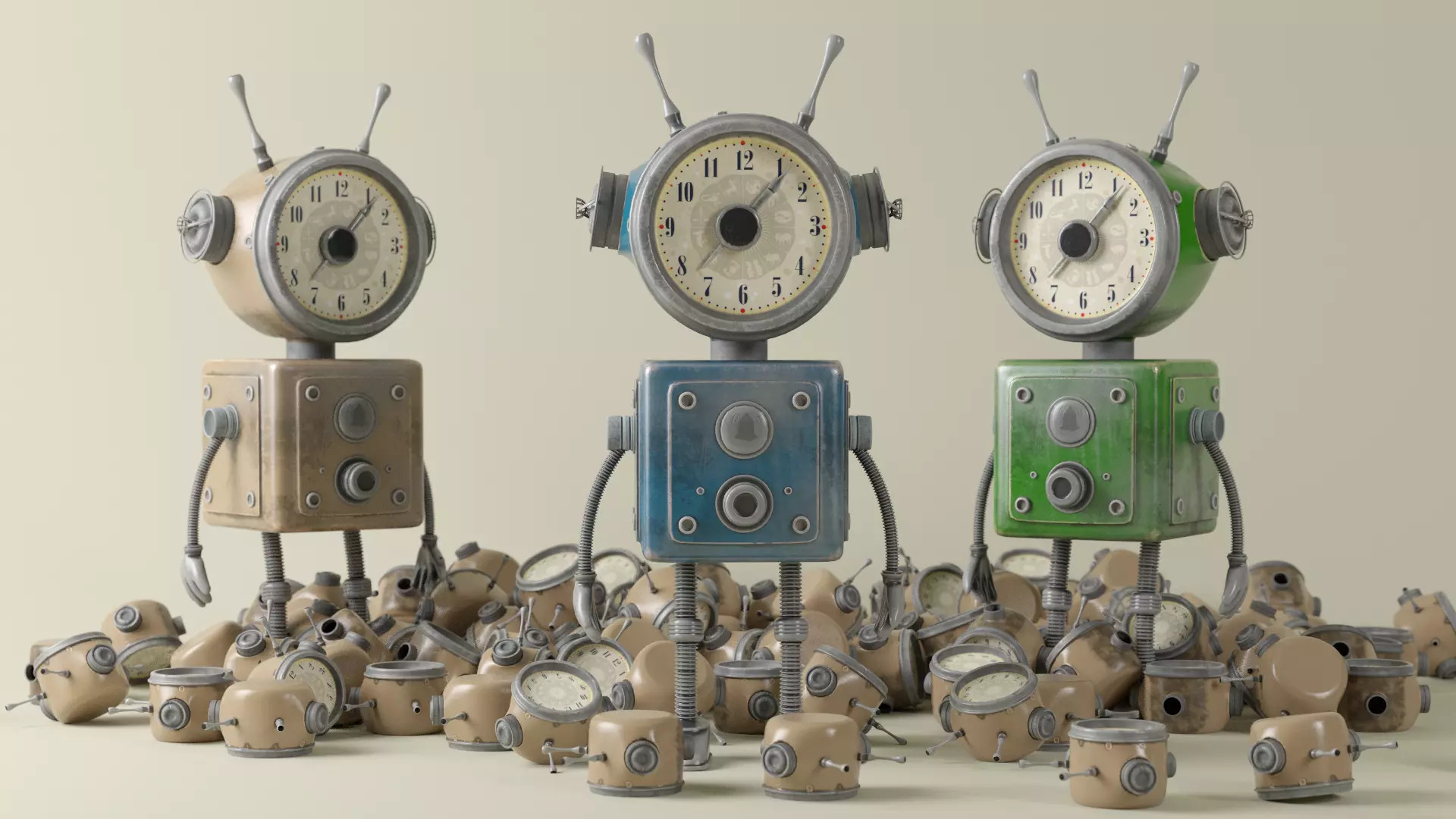 Old Alarm Robot Low-poly 3D model_0