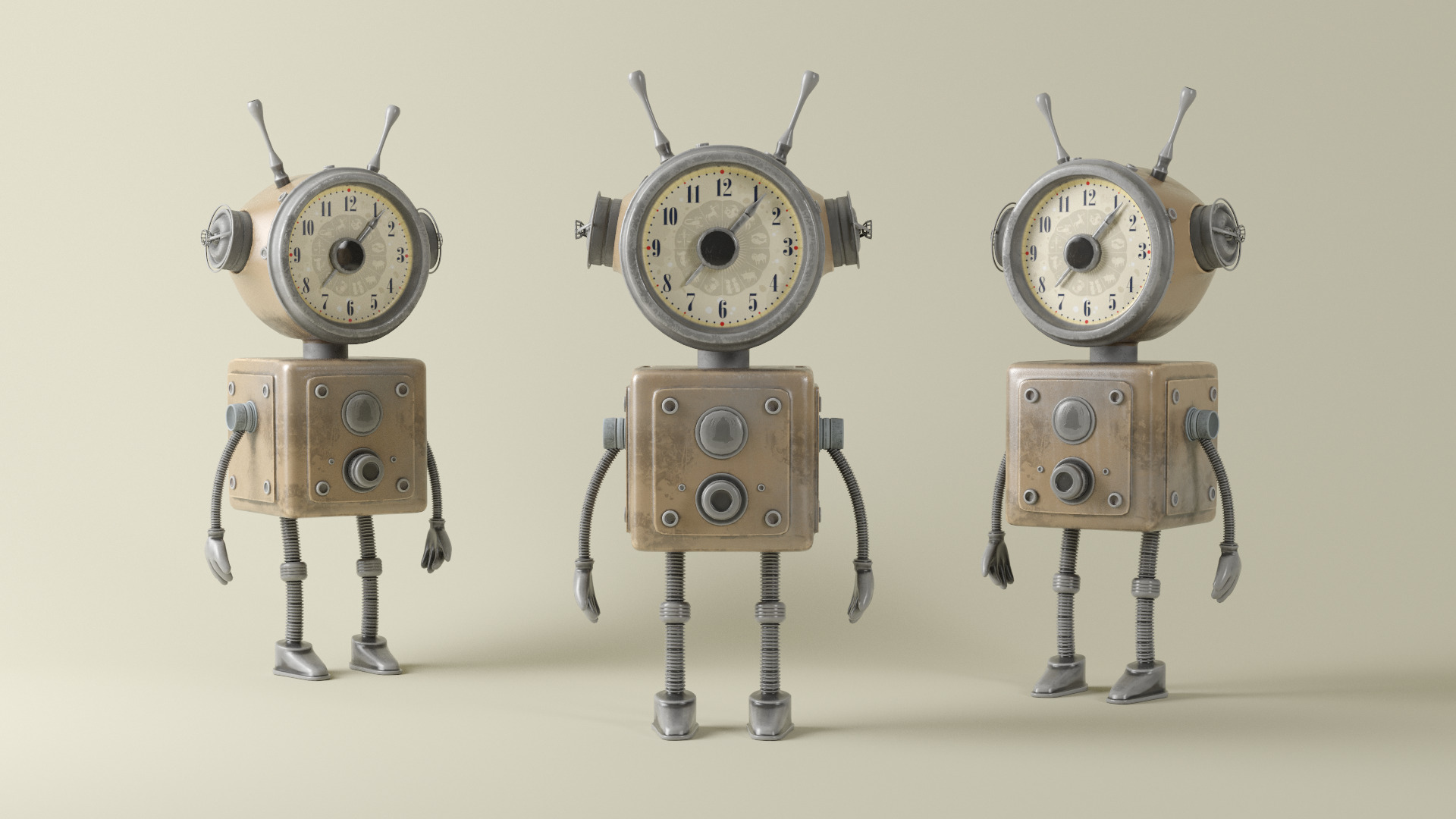 Old Alarm Robot Low-poly 3D model_3