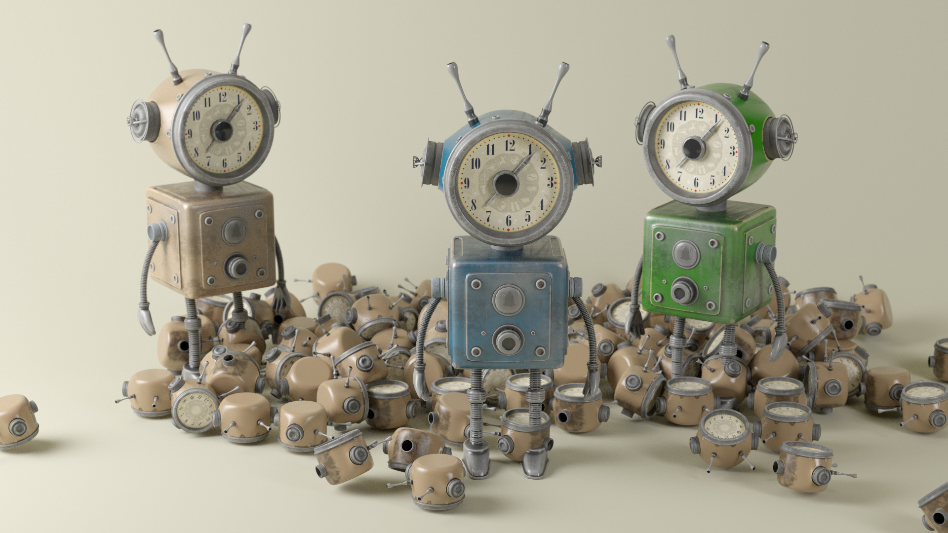 Old Alarm Robot Low-poly 3D model_25