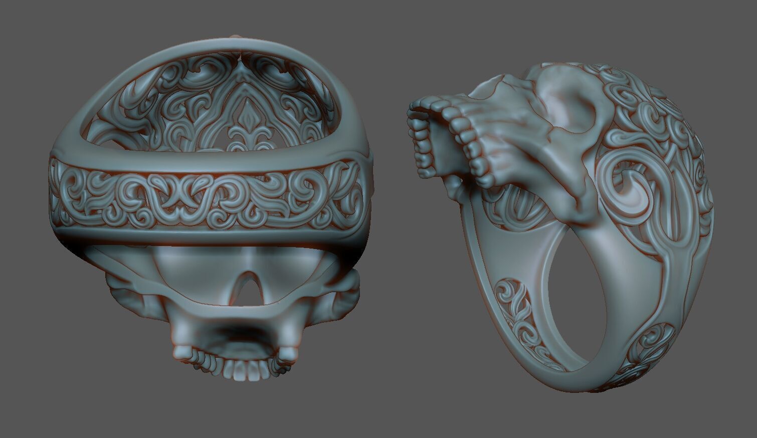 Skull Ring CAD 3D print model_5