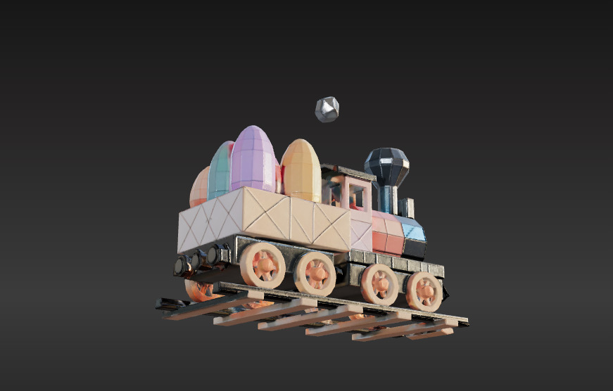 Low-Poly Easter Train 3D model_4