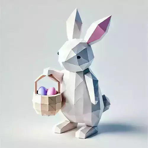 Low-Poly Easter Bunny with Basket