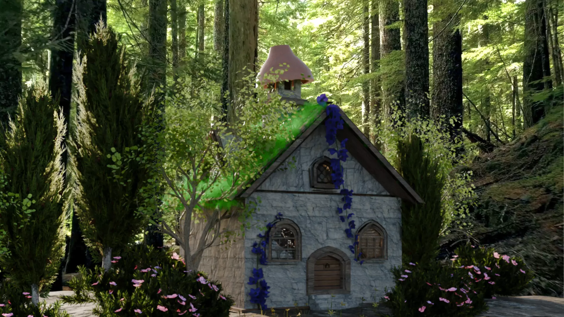 3D Forest Cottage Detailed House and  Nature Scene 3D model_0