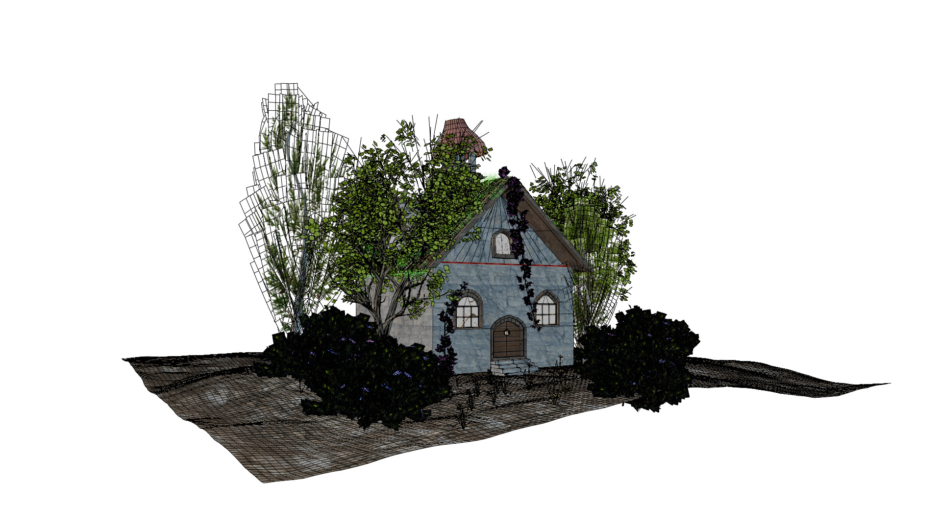 3D Forest Cottage Detailed House and  Nature Scene 3D model_6