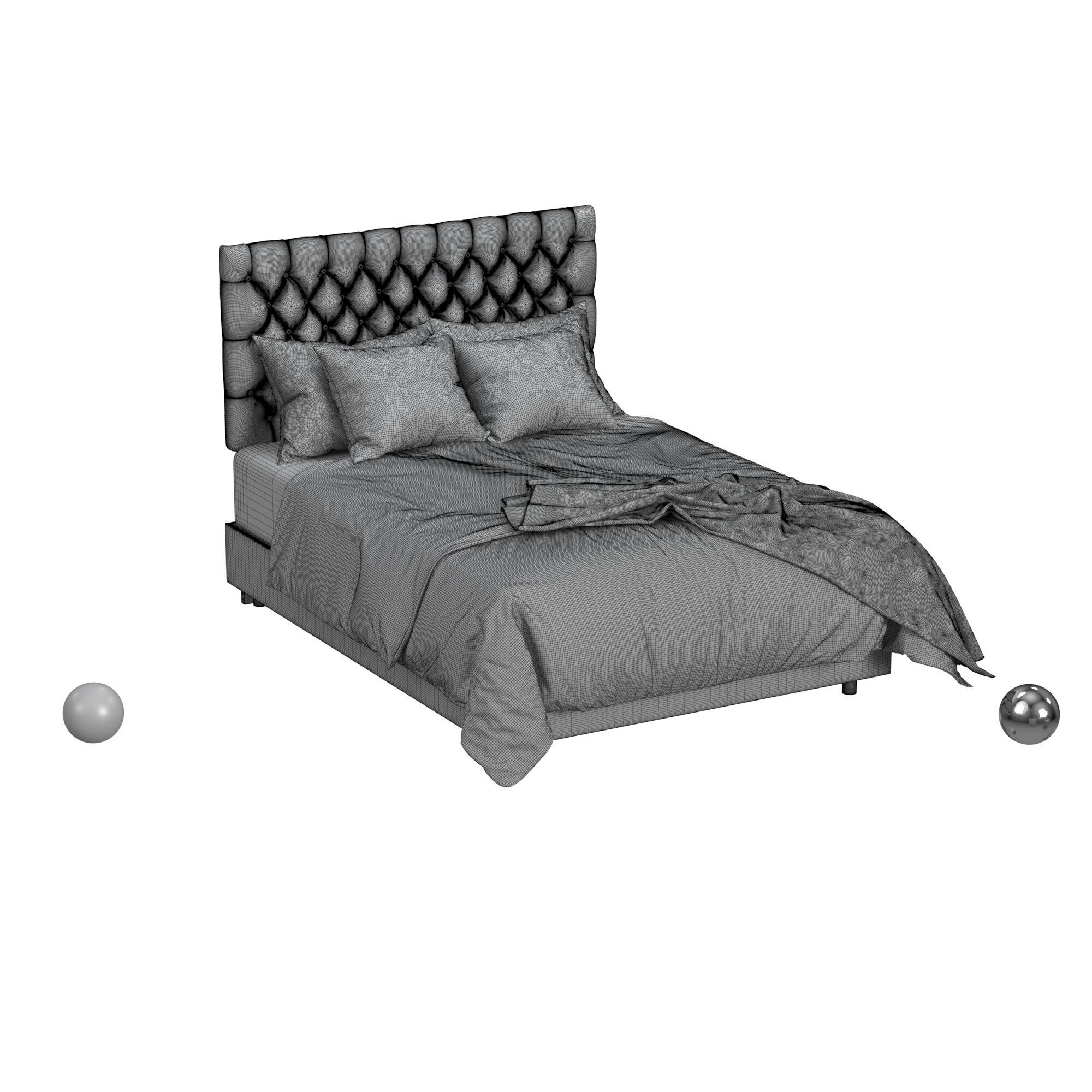 Wooden Twist Obvious Button Tufted Modernize Upholstery Bed 3D model_3