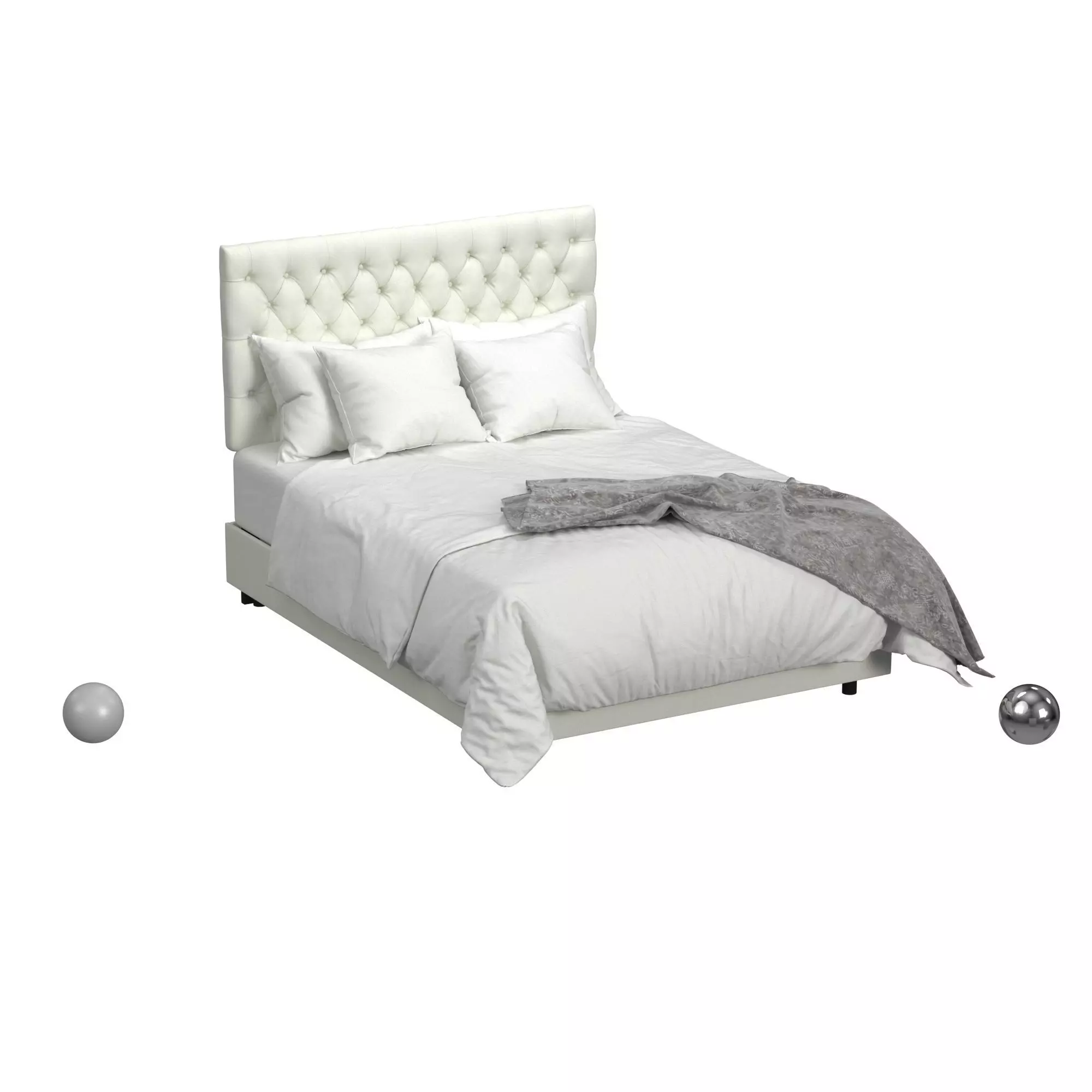 Wooden Twist Obvious Button Tufted Modernize Upholstery Bed 3D model_0