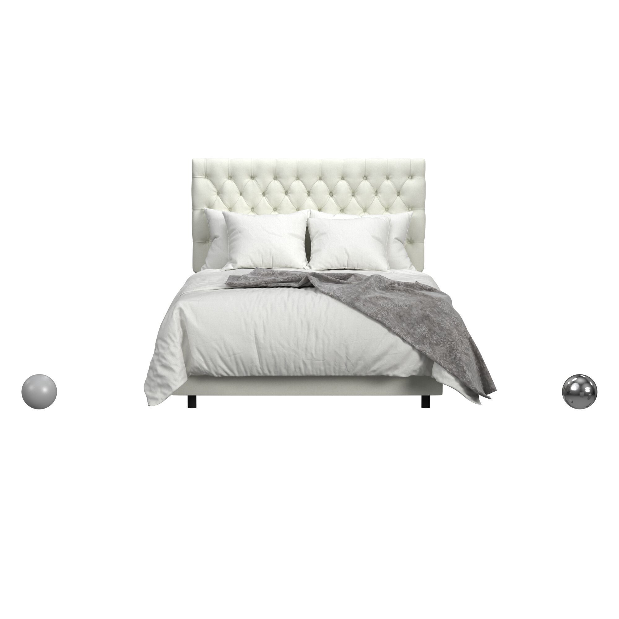 Wooden Twist Obvious Button Tufted Modernize Upholstery Bed 3D model_1