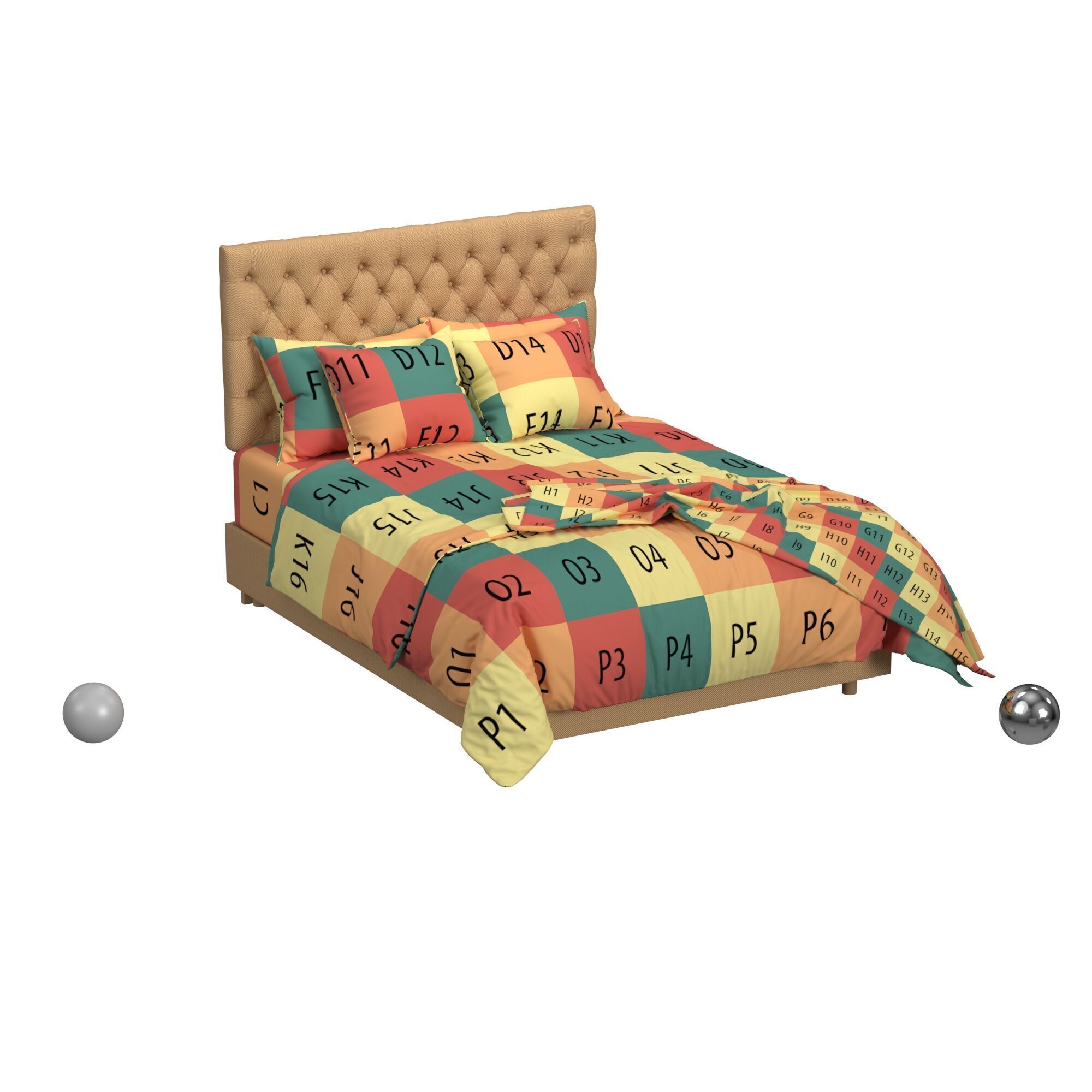 Wooden Twist Obvious Button Tufted Modernize Upholstery Bed 3D model_2