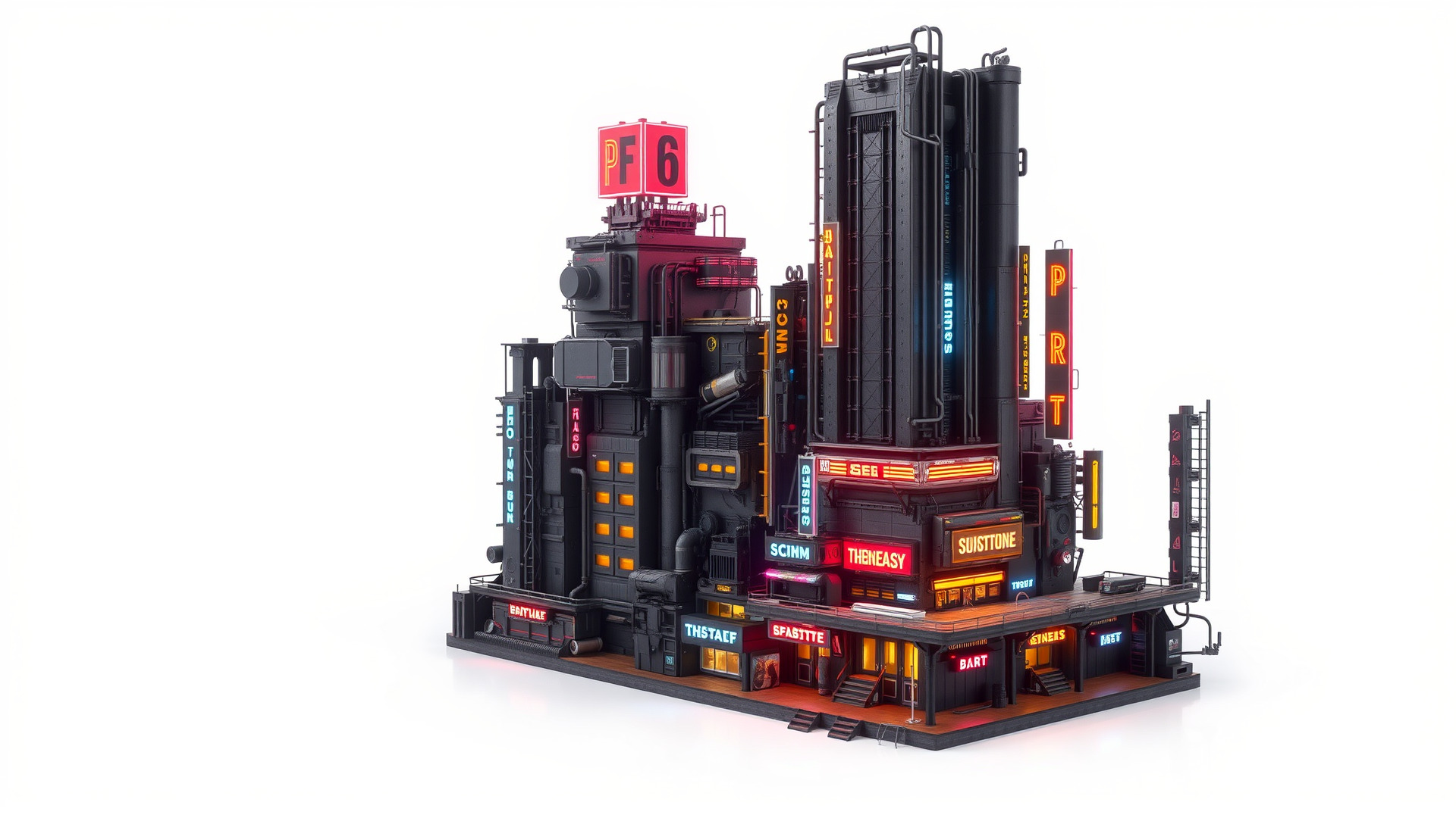 Cyberpunk Skyscraper Neon Signs Night Scene Low-poly 3D model_3