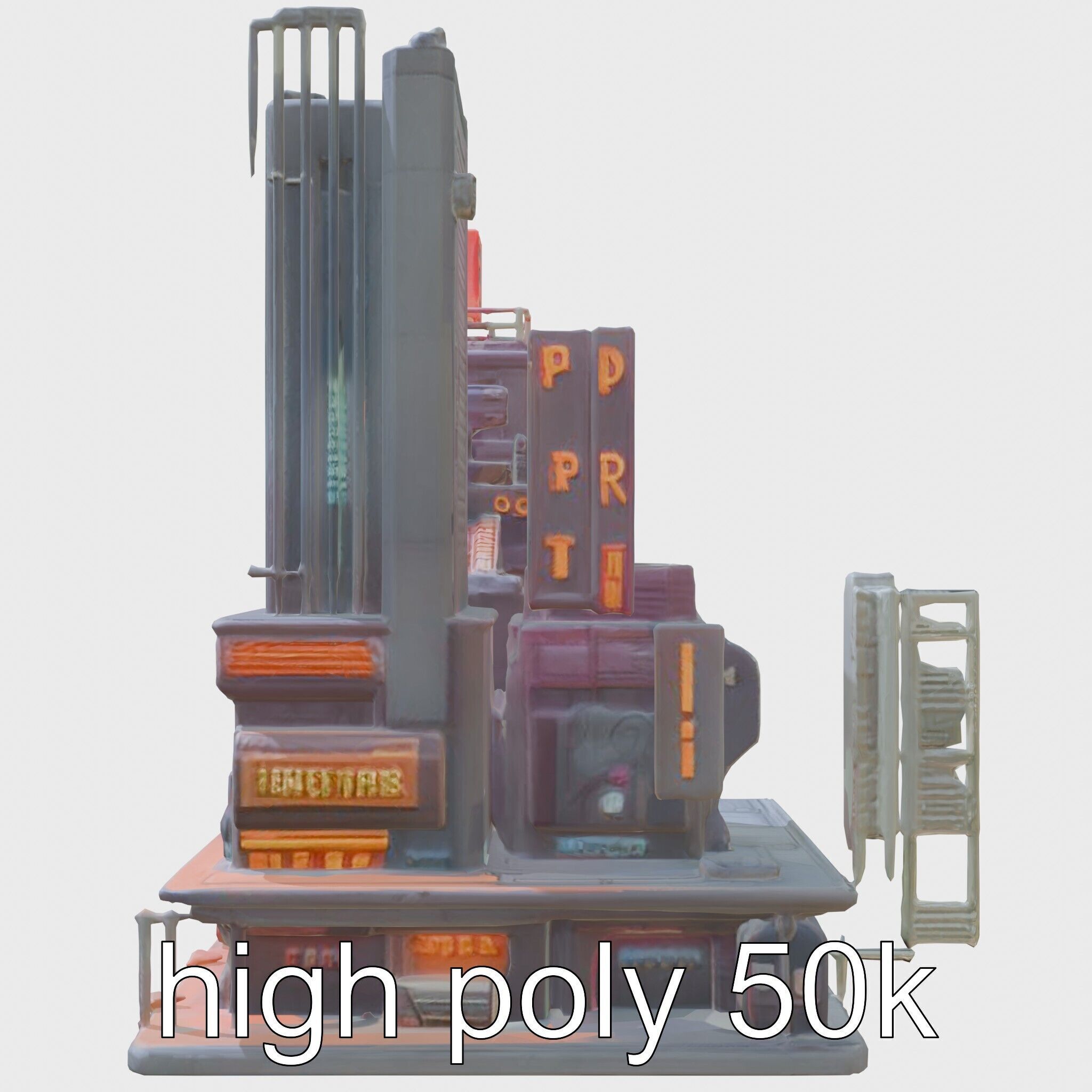 Cyberpunk Skyscraper Neon Signs Night Scene Low-poly 3D model_2