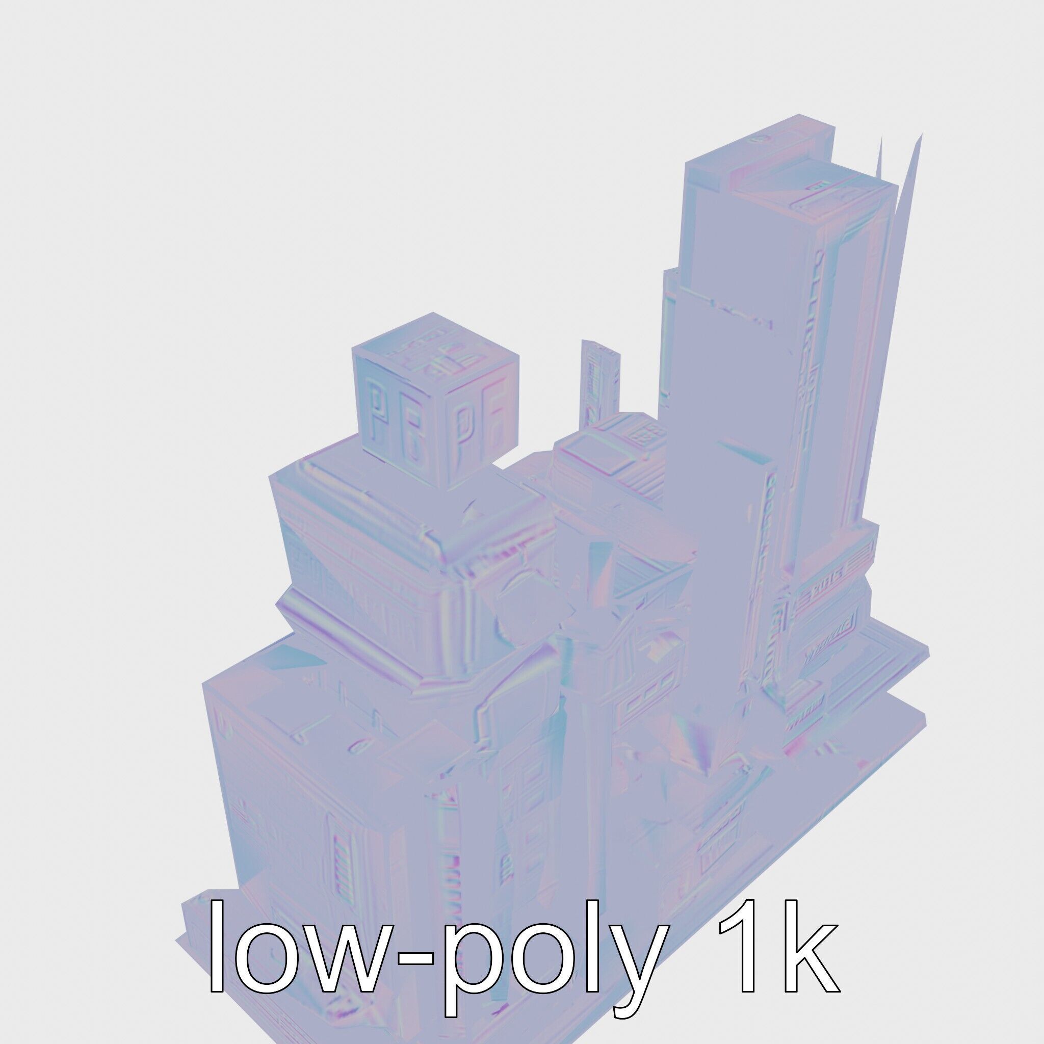 Cyberpunk Skyscraper Neon Signs Night Scene Low-poly 3D model_20