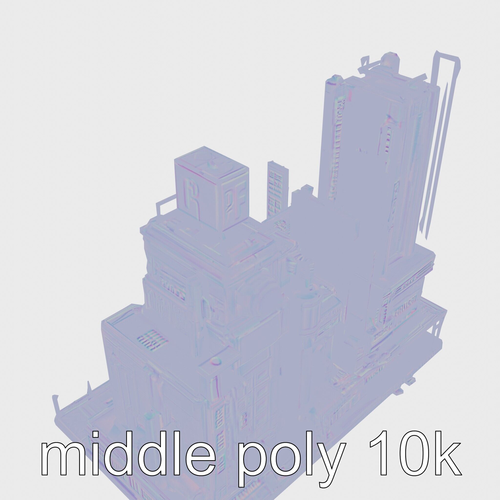 Cyberpunk Skyscraper Neon Signs Night Scene Low-poly 3D model_23