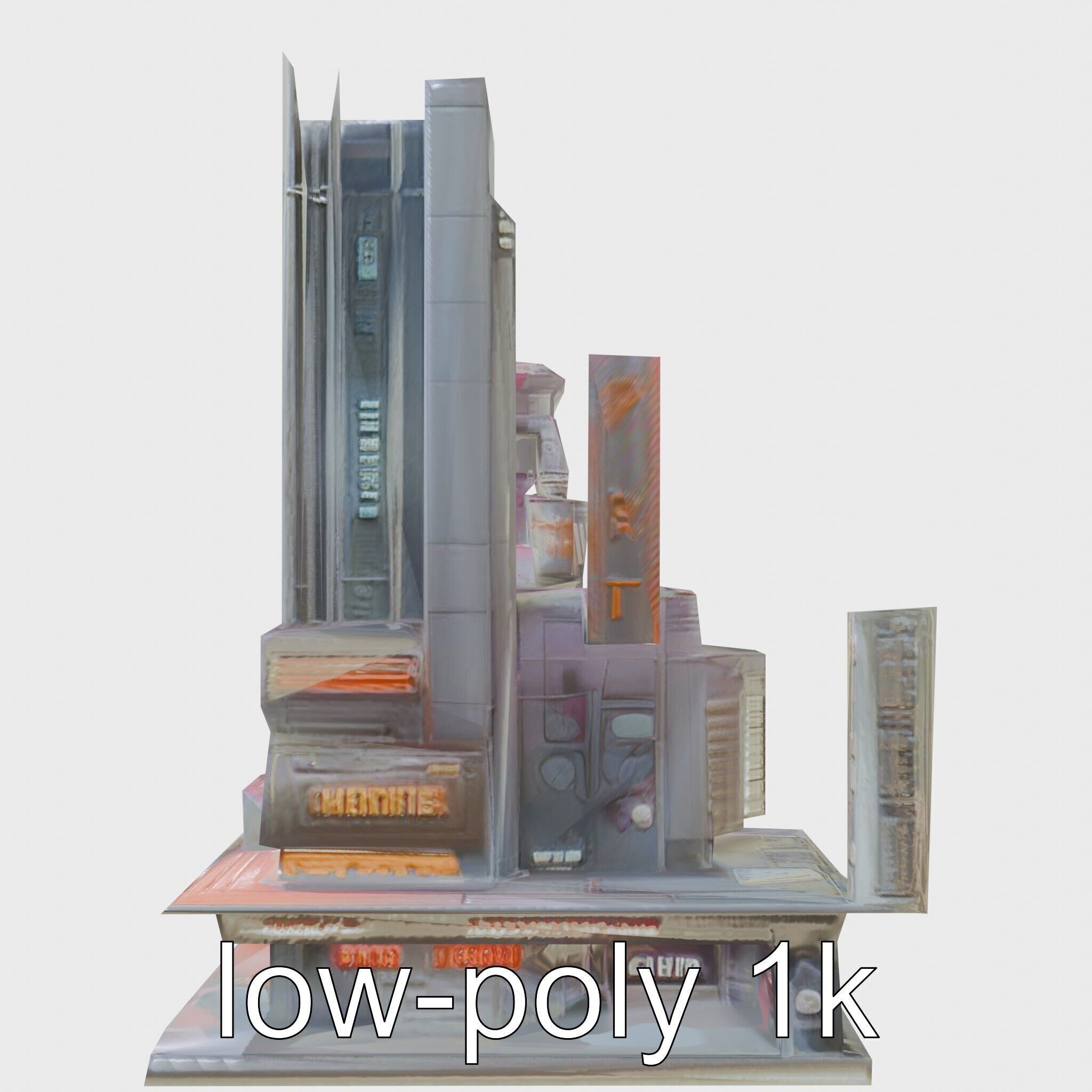 Cyberpunk Skyscraper Neon Signs Night Scene Low-poly 3D model_4
