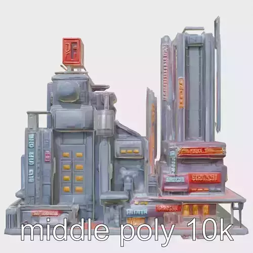 Cyberpunk Skyscraper Neon Signs Night Scene Low-poly 3D model Cyberpunk Skyscraper Neon Signs Night Scene Low-poly 3D model