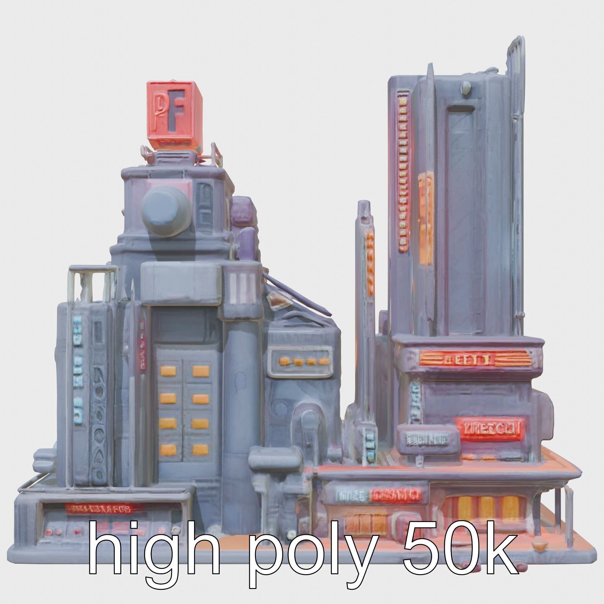 Cyberpunk Skyscraper Neon Signs Night Scene Low-poly 3D model_17