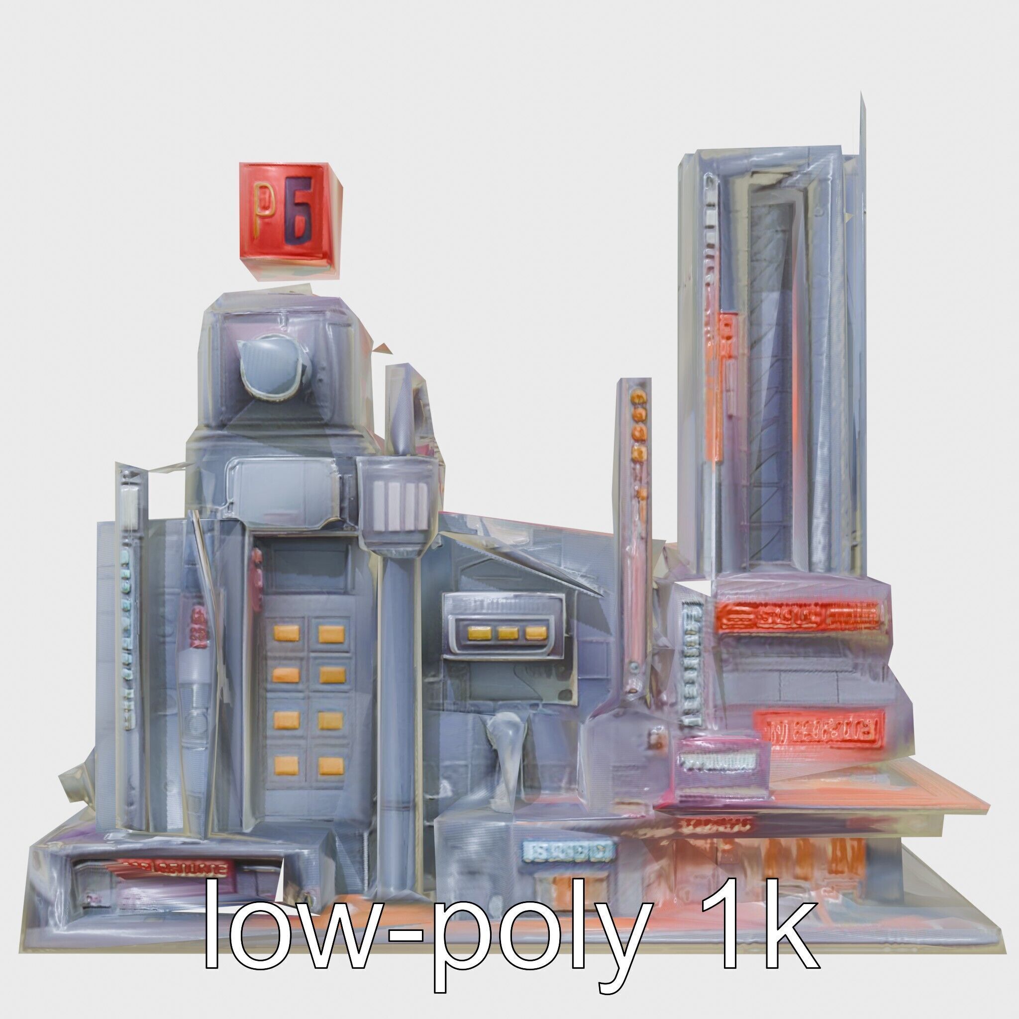 Cyberpunk Skyscraper Neon Signs Night Scene Low-poly 3D model_13