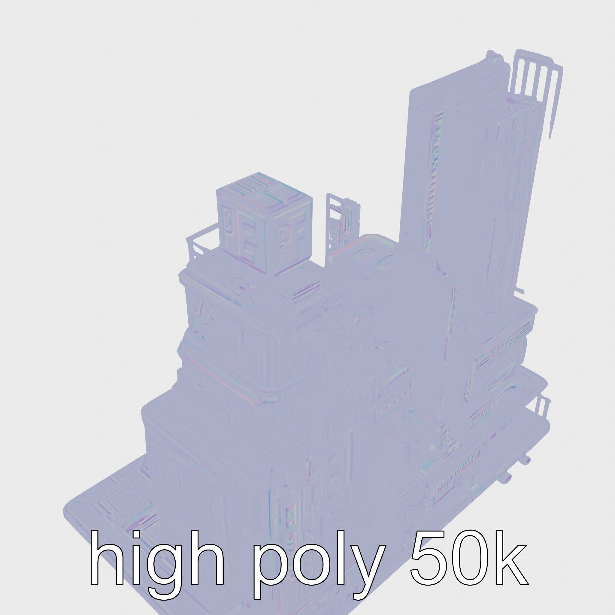 Cyberpunk Skyscraper Neon Signs Night Scene Low-poly 3D model_12