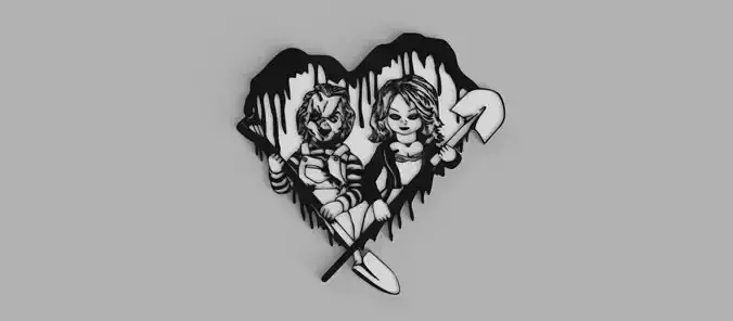 Chucky and his Bride Heart Wall Picture 3D print model