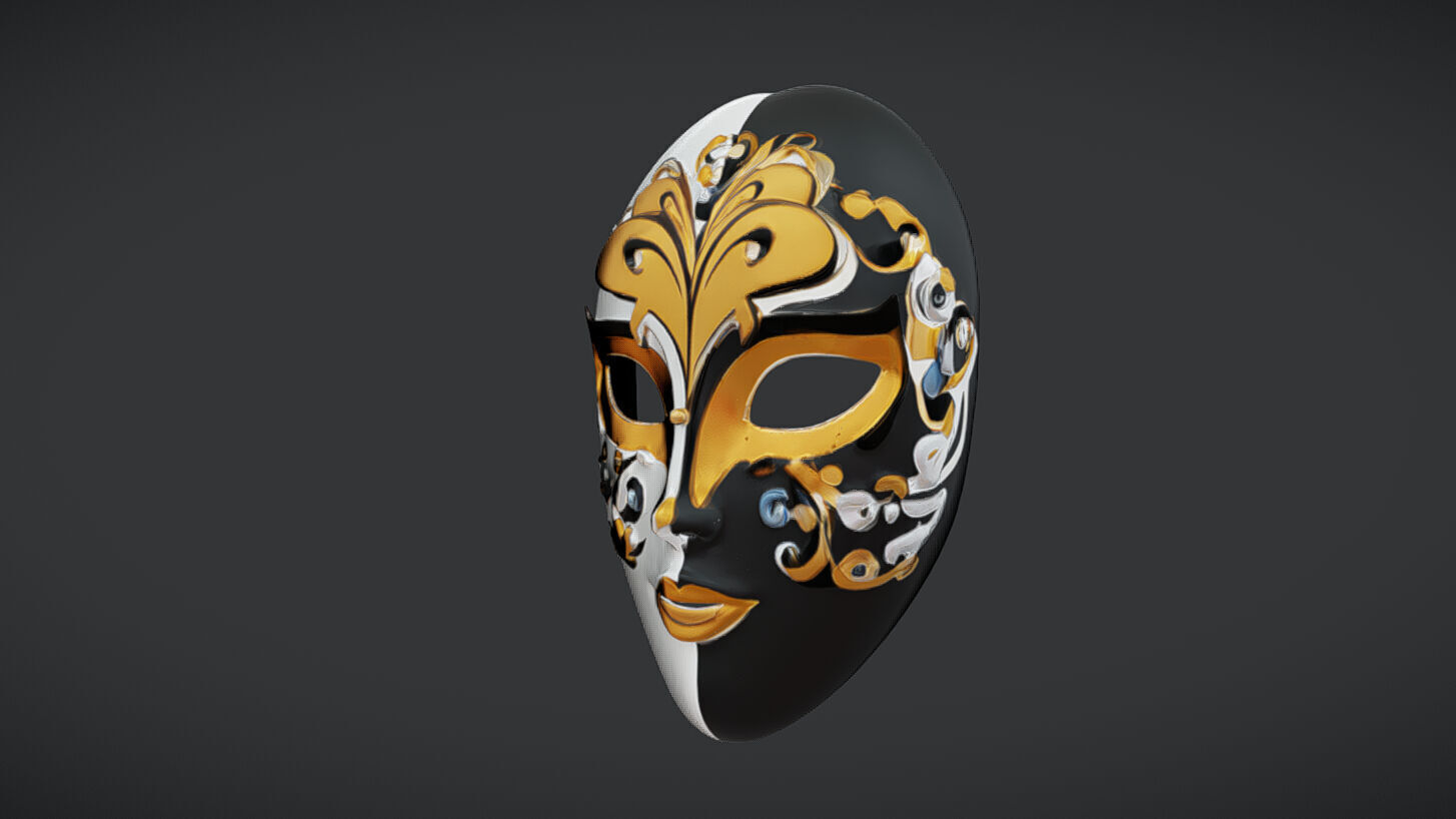Venetian Masquerade Mask Low-poly 3D model_3
