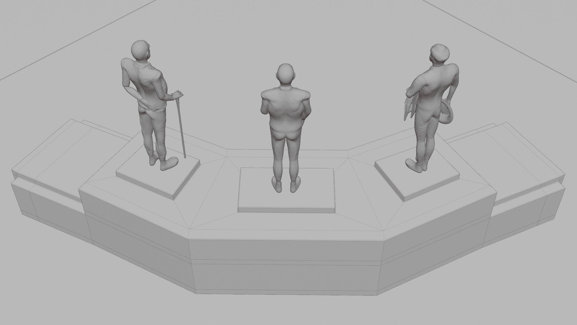 Three chiefs statues Low-poly 3D model_16