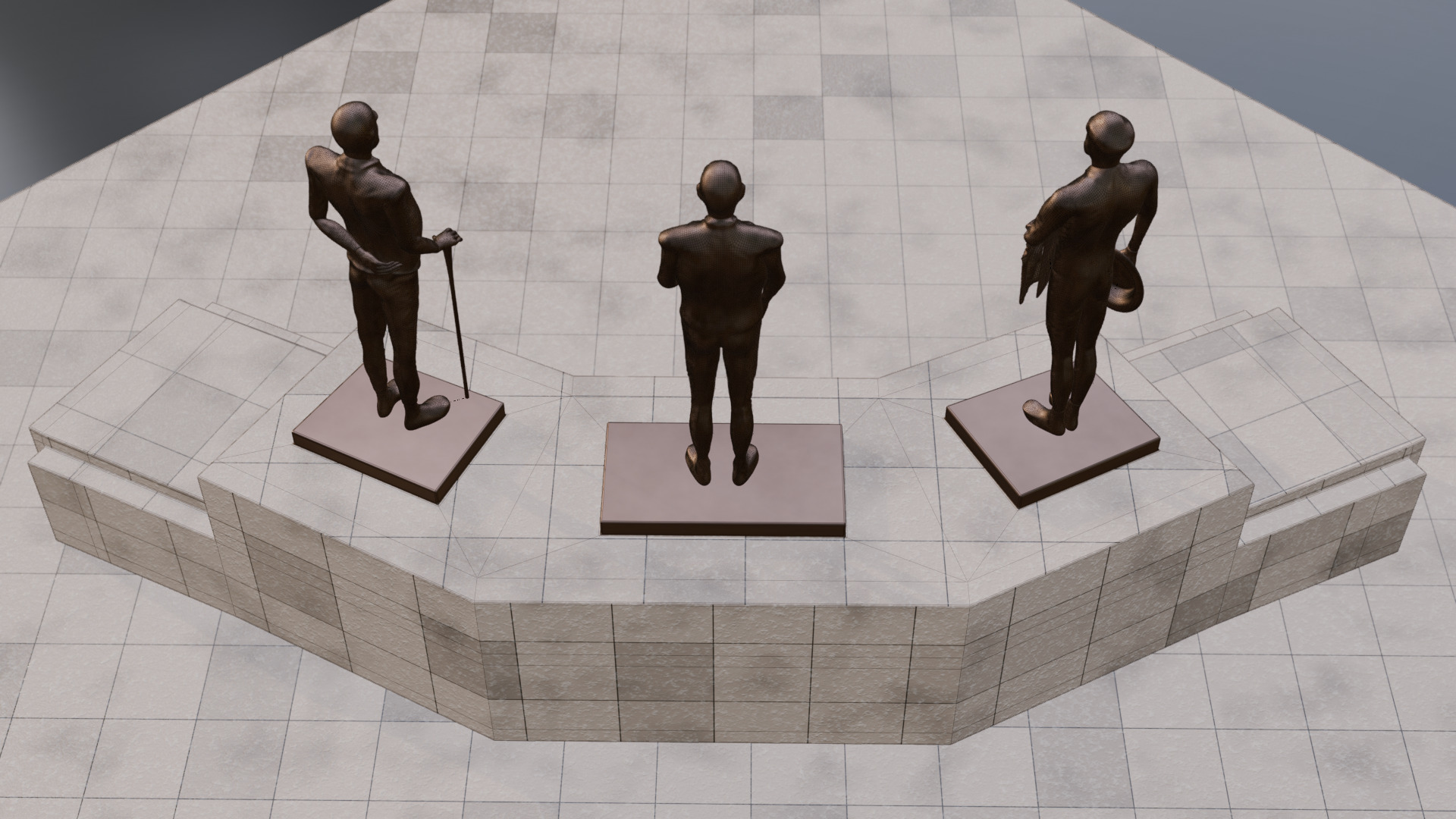 Three chiefs statues Low-poly 3D model_17